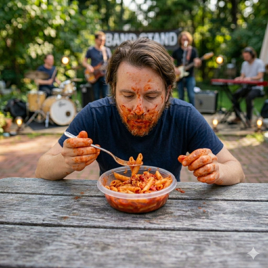 Man met Penne Spaghetti