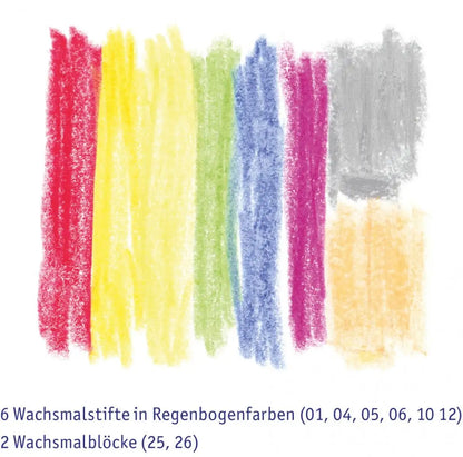 Stockmar Regenboogeditie - assortiment - 6 waskrijtjes en 2 wasblokjes